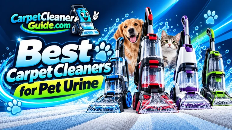 Best Carpet Cleaners for Pet Urine featured image with carpet cleaners and pet-cleaning cues