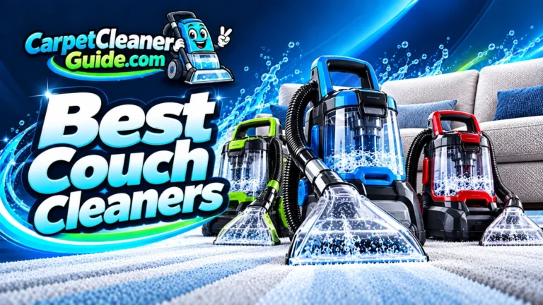 Best Couch Cleaners featured image with portable upholstery cleaners and a sofa
