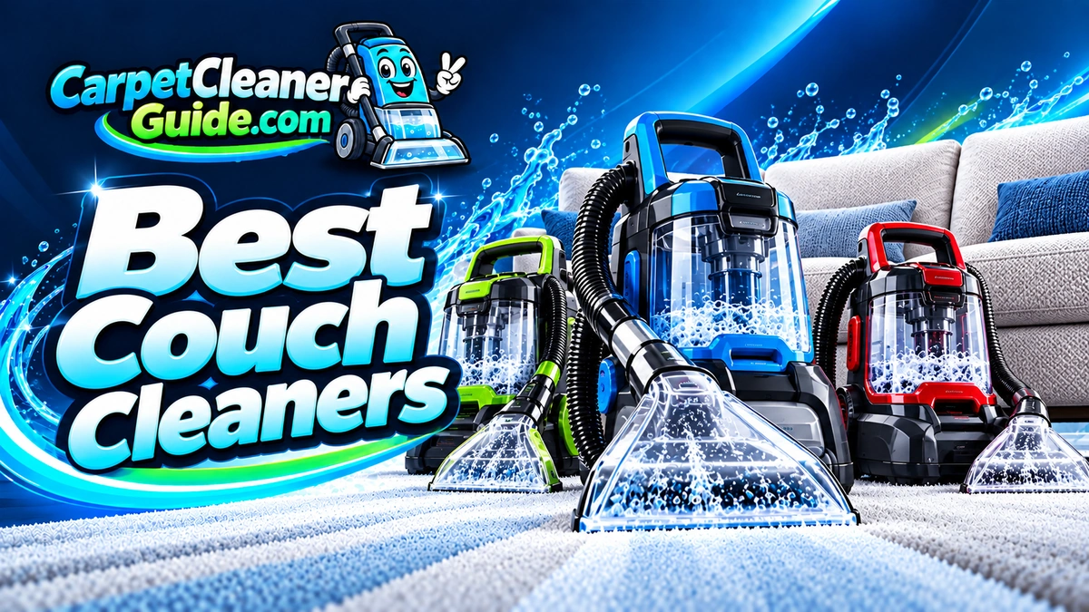 Best Couch Cleaners featured image with portable upholstery cleaners and a sofa