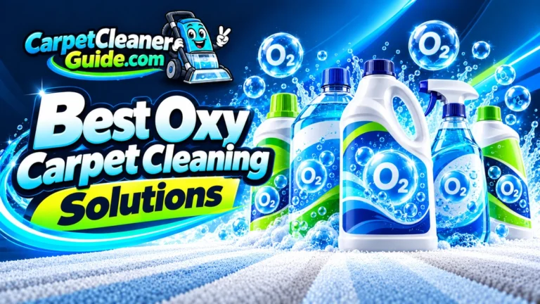 Best Oxy Carpet Cleaning Solutions featured image with cleaning solution bottles and oxygen-bubble accents