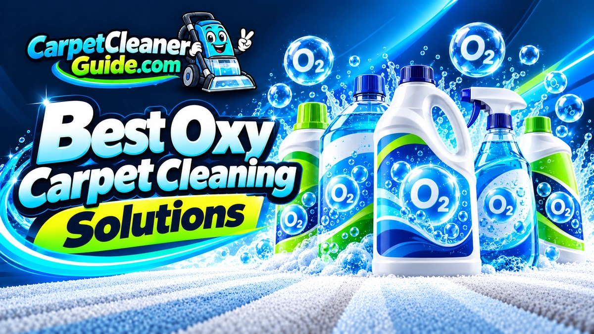 Best Oxy Carpet Cleaning Solutions featured image with cleaning solution bottles and oxygen-bubble accents