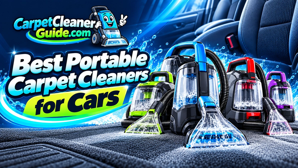Best Portable Carpet Cleaners for Cars featured image with portable cleaners and a car interior