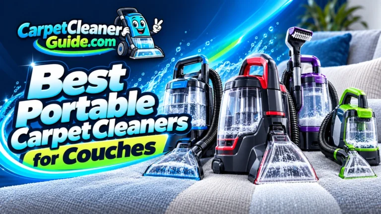 Best Portable Carpet Cleaners for Couches featured image with portable cleaners beside a sofa