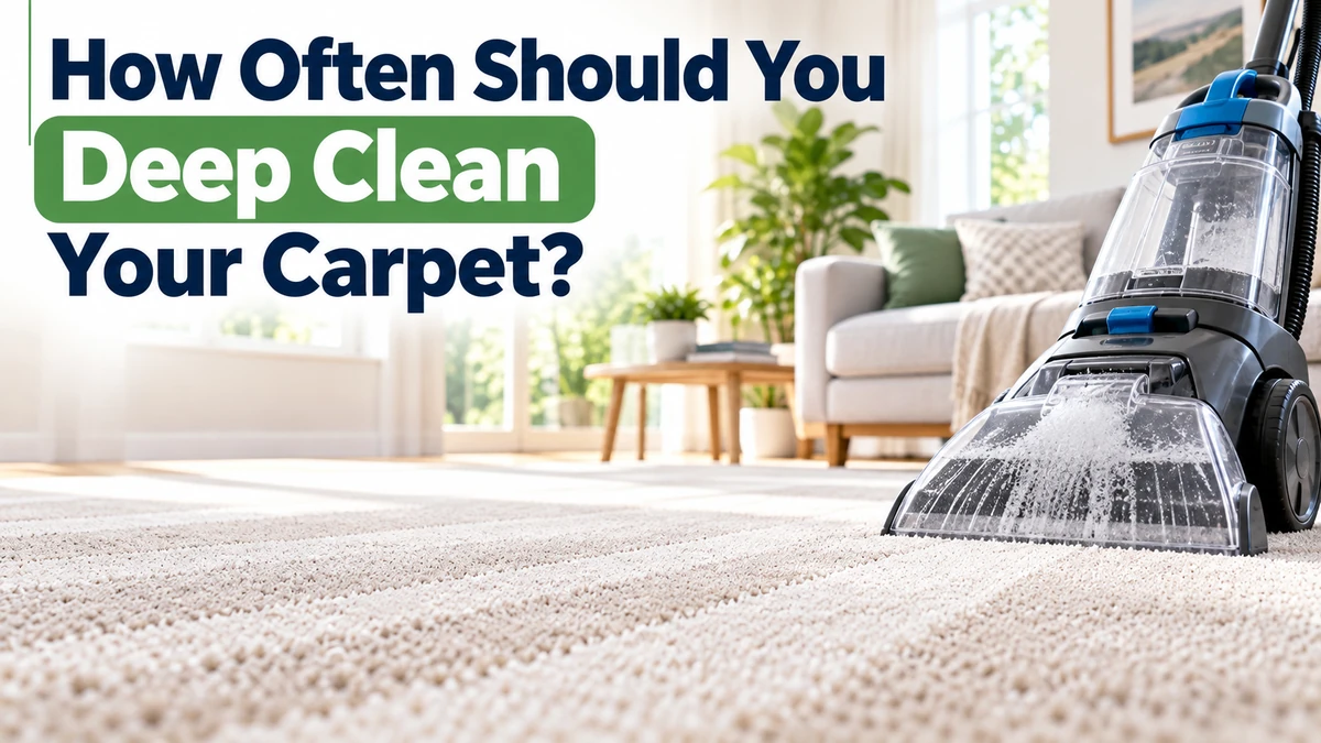 Carpet cleaning machine deep cleaning a light-colored carpet in a bright living room
