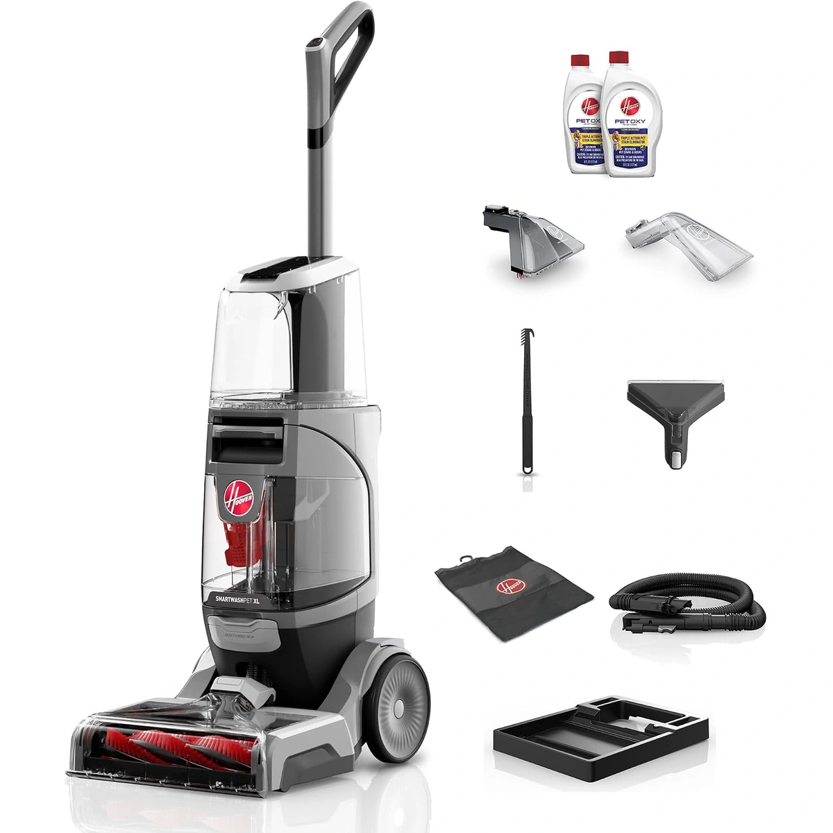 Hoover SmartWash Pet XL FH62000V carpet cleaner with hose tools and accessories
