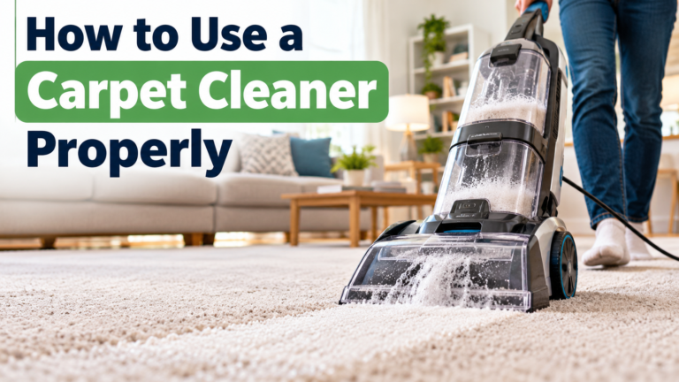 Carpet cleaner being used on a light-colored carpet in a living room